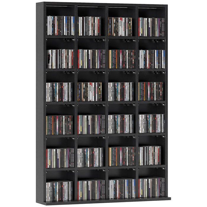 Mueble multimedia para 456 CD/336 DVD - HOMCOM - estantería de madera con baldas ajustables - 89 x 130,5 cm - negro