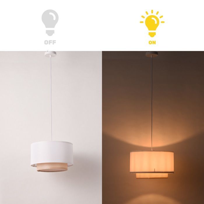 Lámpara de techo colgante con pantalla de tela blanca y ratán, Ø 40 cm 