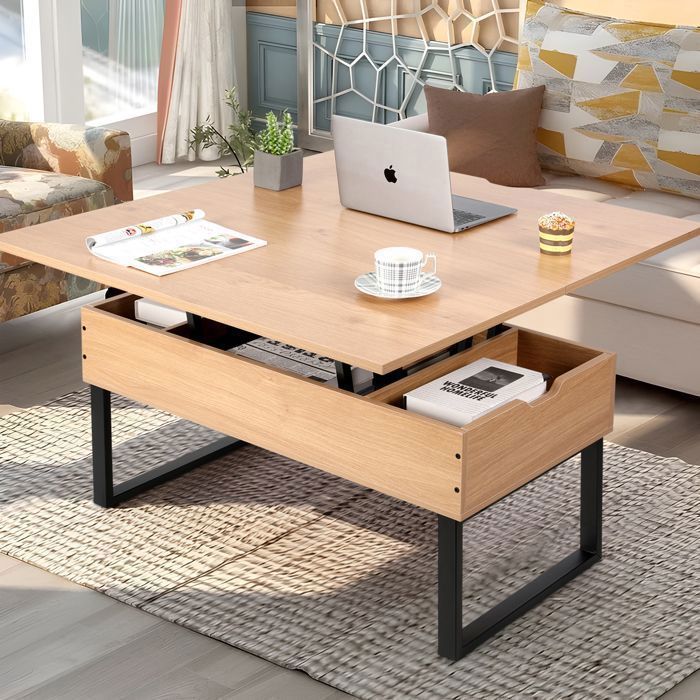 Table Basse Relevable - VOWNER - Multifonctionnelle 3 en 1 - Couleur du bois