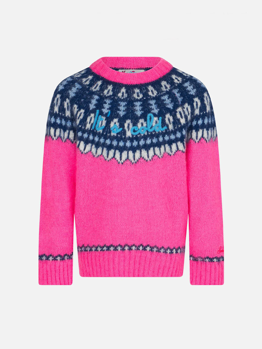 Pull à col rond pour fille en jacquard nordique brossé