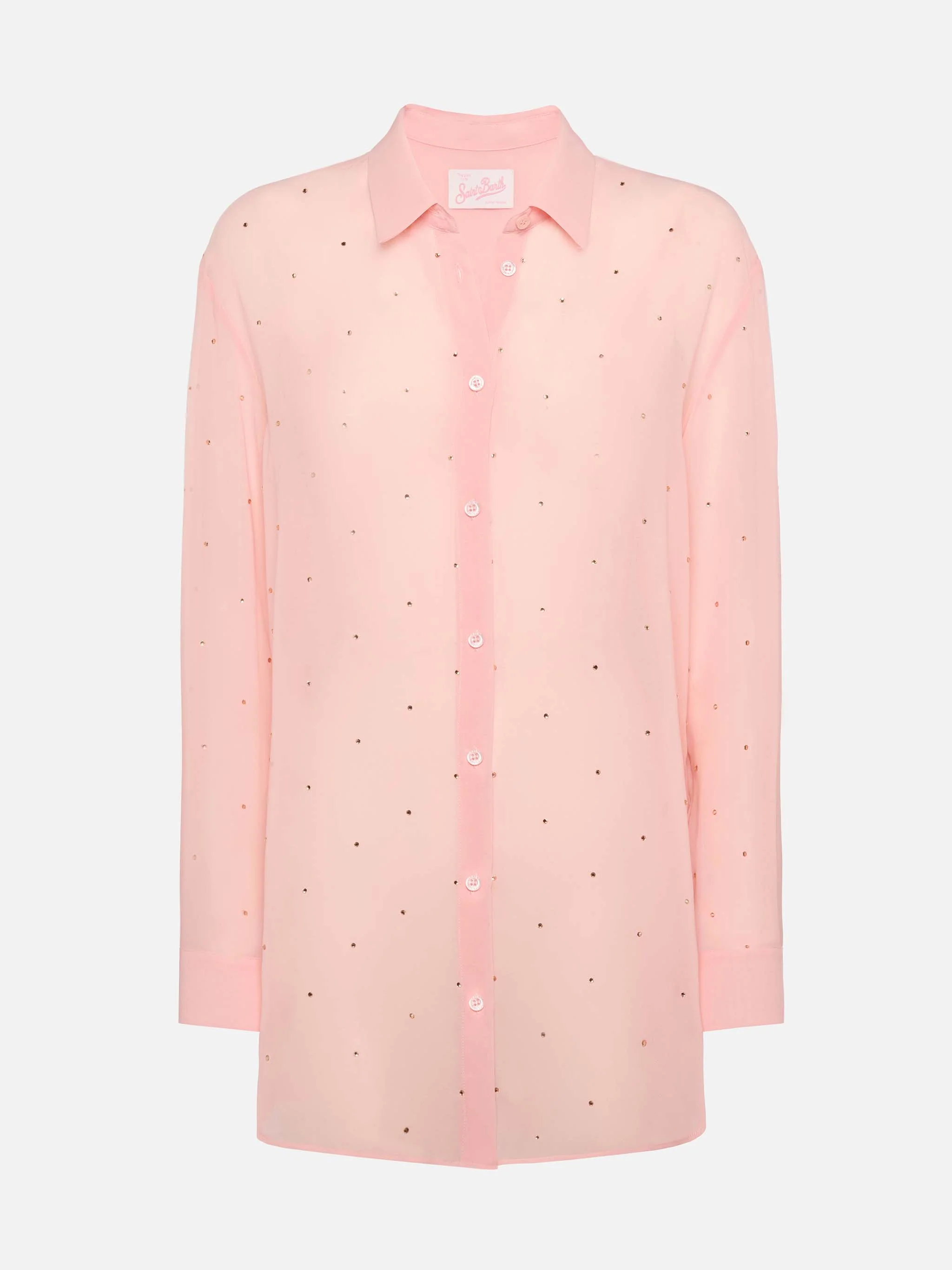 Brigitte roze georgette blouse met strass-steentjes