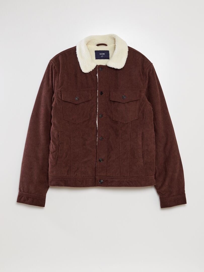 Kurtka welurowa z kołnierzem typu sherpa - BRĄZOWA
