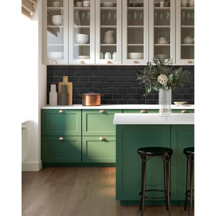 Panorama Adhesive Kitchen Splashback Black Brick 40x100 cm - Adhesive Splashback for Kitchen - Kitchen Wall Protector