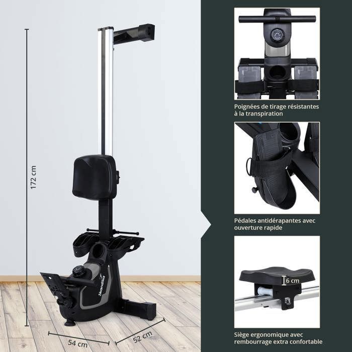 Vogatore indoor Skandika Venn - Bluetooth - Compatibile con l'app Kinomap - 8 livelli di resistenza - Console - Peso massimo supportato 125 kg
