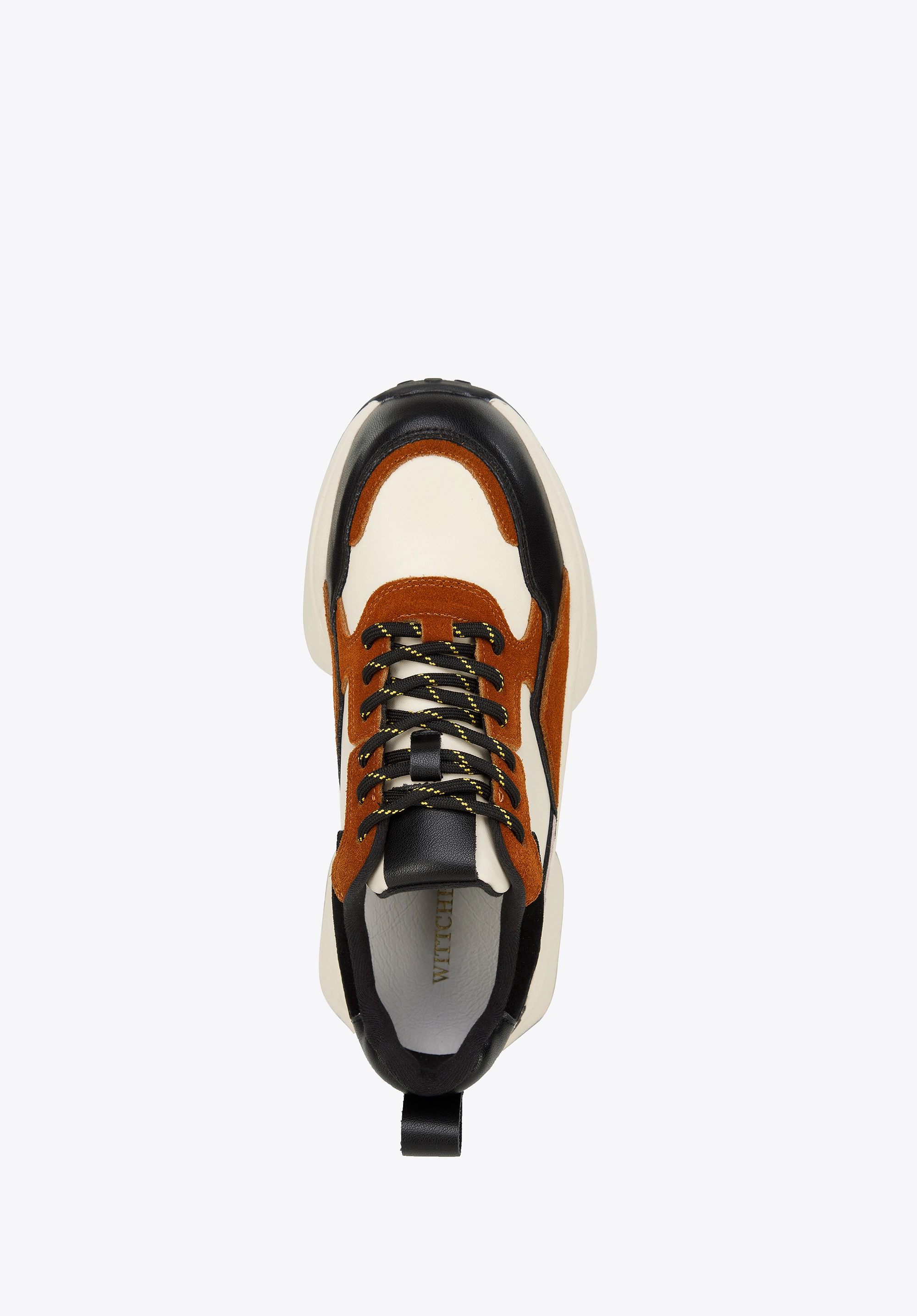 Damskie sneakersy z połyskującą wstawką brązowo-kremowe