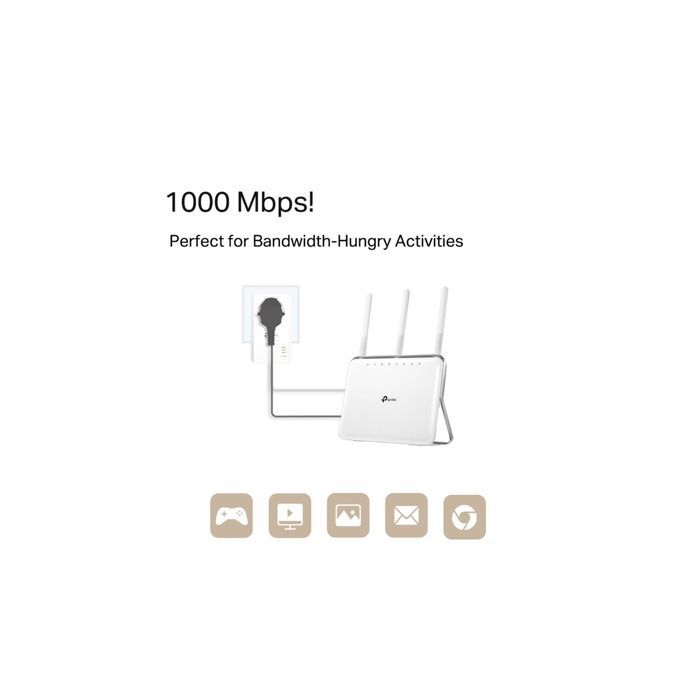 Powerline Adapter - TP-Link - TL-PA7017P - 1000 Mbps - 1 Gigabit Ethernet Port - Integrated Power Outlet