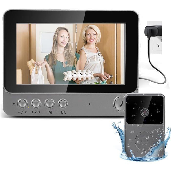 Trådløs dørklokke - HOME FIT TRAINING - 1080P kamera - IP67 vandtæt - Nattesyn - 4,3