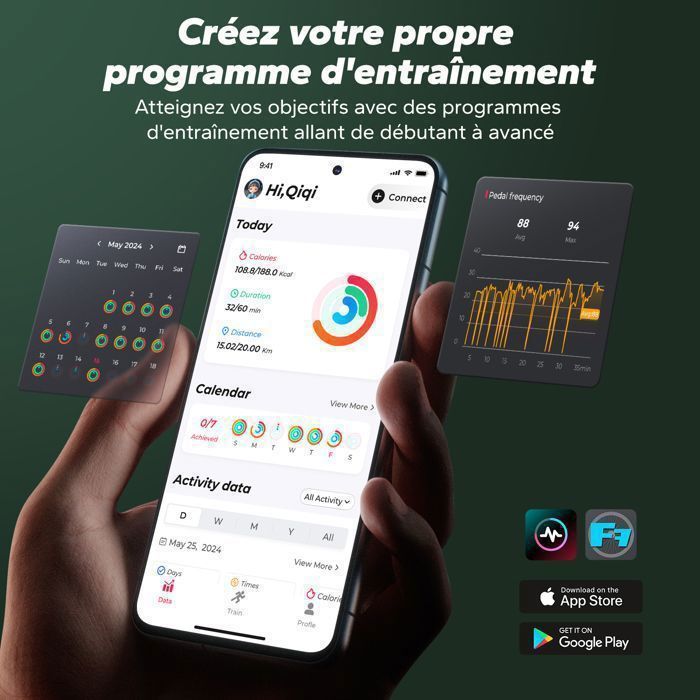 Rameur à eau pliable - MERACH - 15 L - 6 repères de remplissage - Connectivité APP - Ecran LCD - Max 150kg - Bois d'hévéa foncé