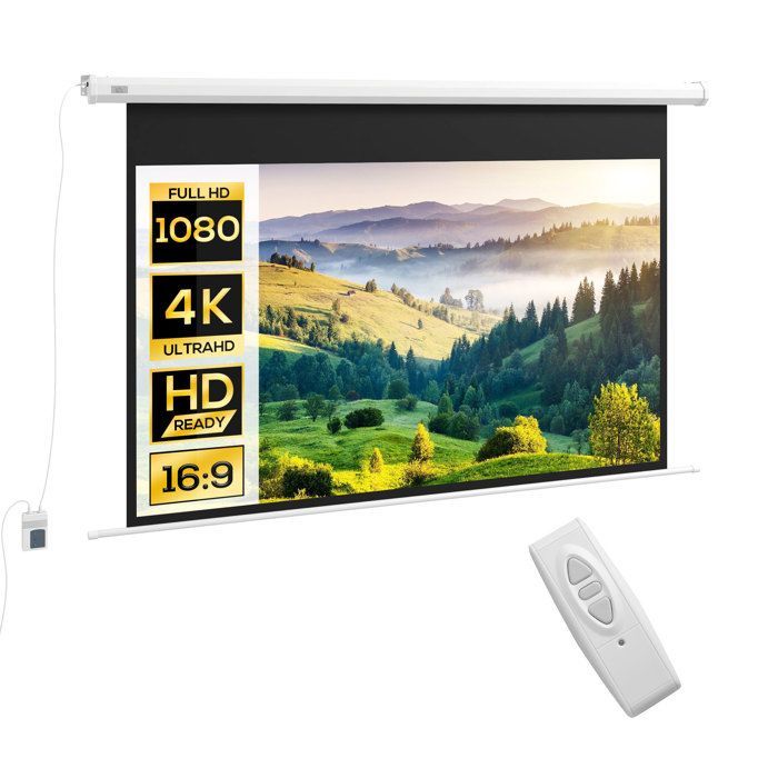 Écran de projection - HOMCOM - 120 pouces 16:9 4K HD motorisé électrique mural plafond - acier - blanc