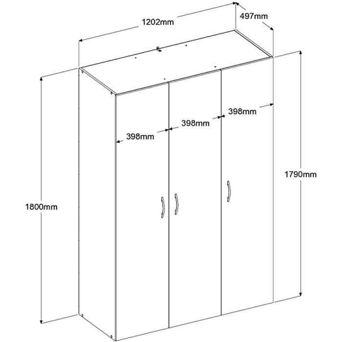 Armoire - EASY LIFE - Décor Chêne clair - 3 portes battantes - L120,2 x H180 x P49,7cm - PARISOT EASY LIFE