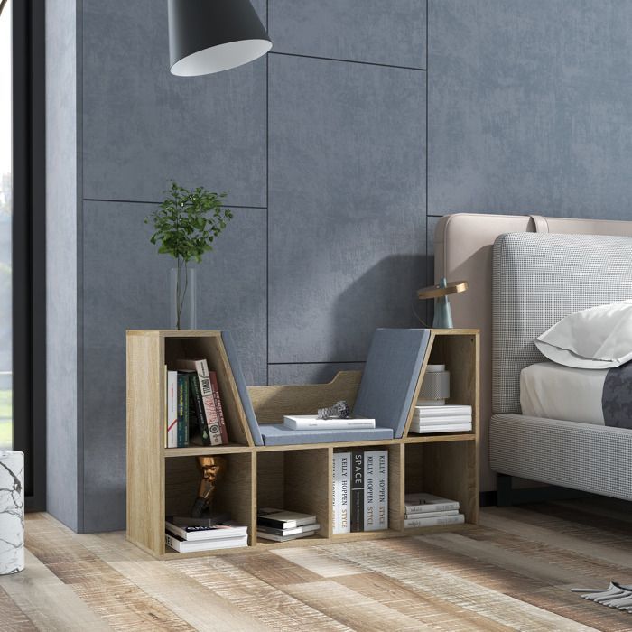 2-in-1 Boekenplankbank - HOMCOM - Kubusplank met 6 vakken, opbergmeubel voor de woonkamer - Hout - 102x30x61cm - Eikenhout