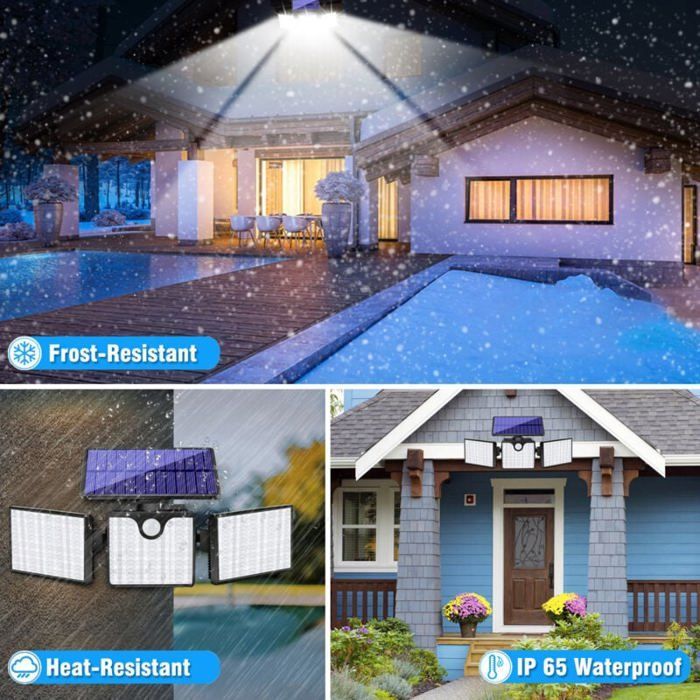 Lámpara solar exterior de 266 LED con sensor de movimiento y clasificación solar IP65.