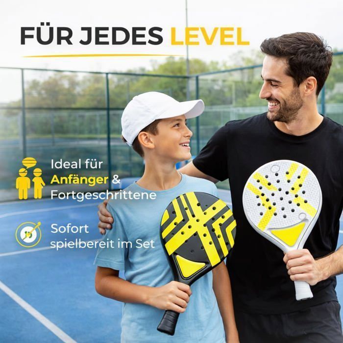 Conjunto de raquetes de padel – Para adultos profissionais. Raquetes de alta qualidade para iniciantes e jogadores avançados (amarelas).