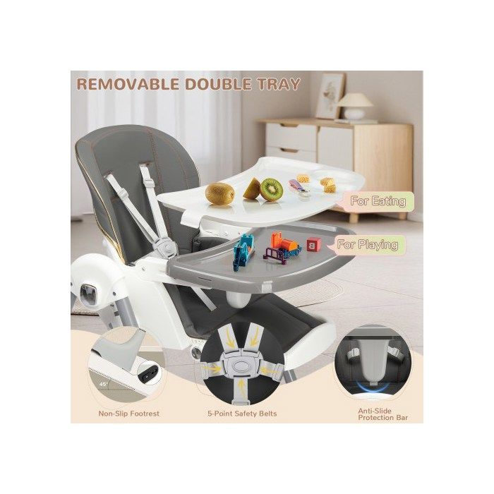 Chaise haute - LALAHO – Chaise haute pour bébé, Chaise haute bébé 2 en 1, fonction berceau, pliable et portable – Gris