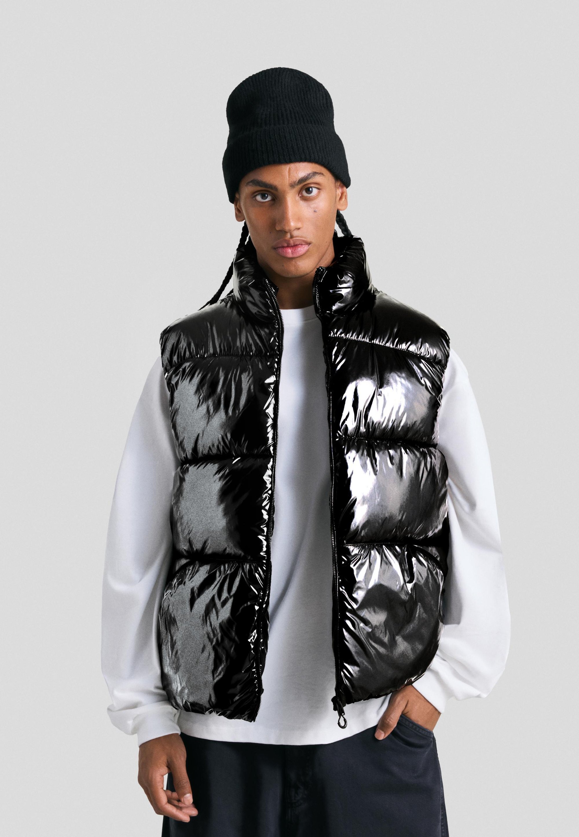 Doudoune brillante Bershka - Gilet - noir