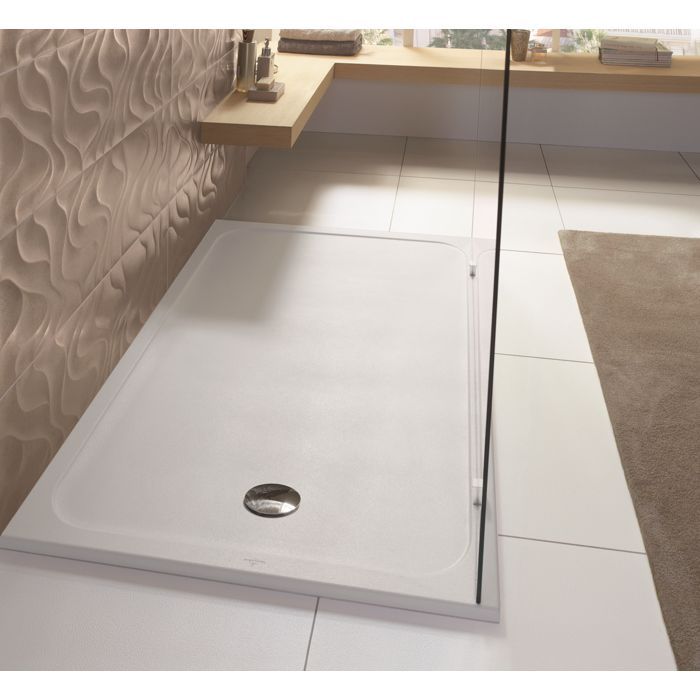 Plato de ducha rectangular de cerámica extraplano Villeroy & Boch Lifetime Plus, 140 x 90 x 3,5 cm, blanco.