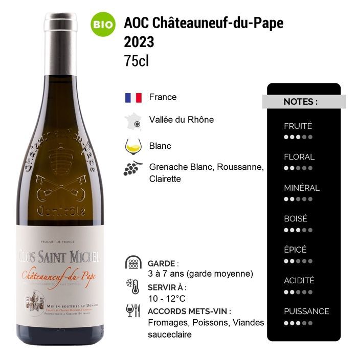 Franck e Olivier Mousset Châteauneuf-du-Pape Clos Saint Michel Tradition 2023 - Vinho Branco do Vale do Ródano (6 x 75cl) Orgânico