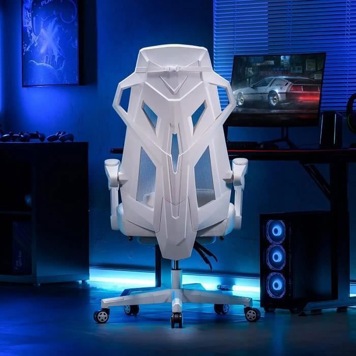 Cadeira de escritório ergonômica, cadeira gamer, estilo tecnológico, apoios de braço sincronizados, altura ajustável (branca)
