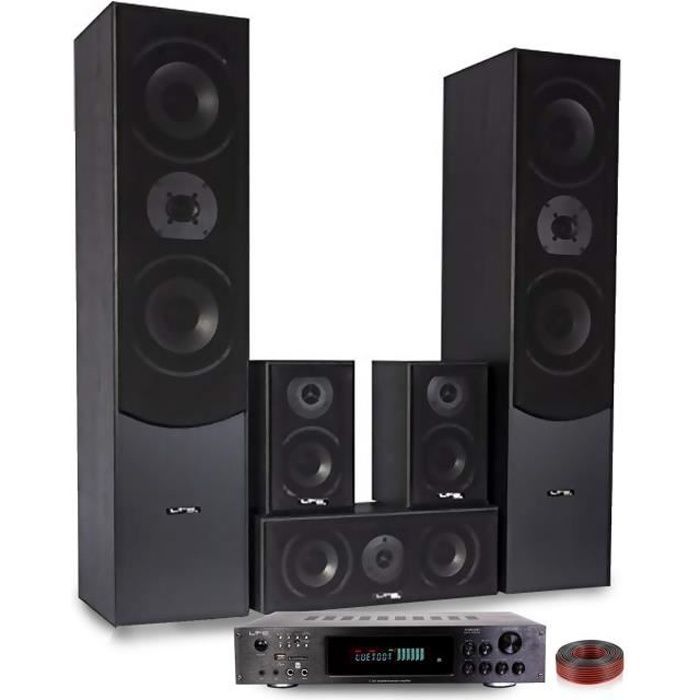 LTC E1004 Black 5-Speaker Home Cinema System 850W + ATM8000 Karaoke Amplifier - USB/BT/FM Radio 4x75W + 3x20W + Cable