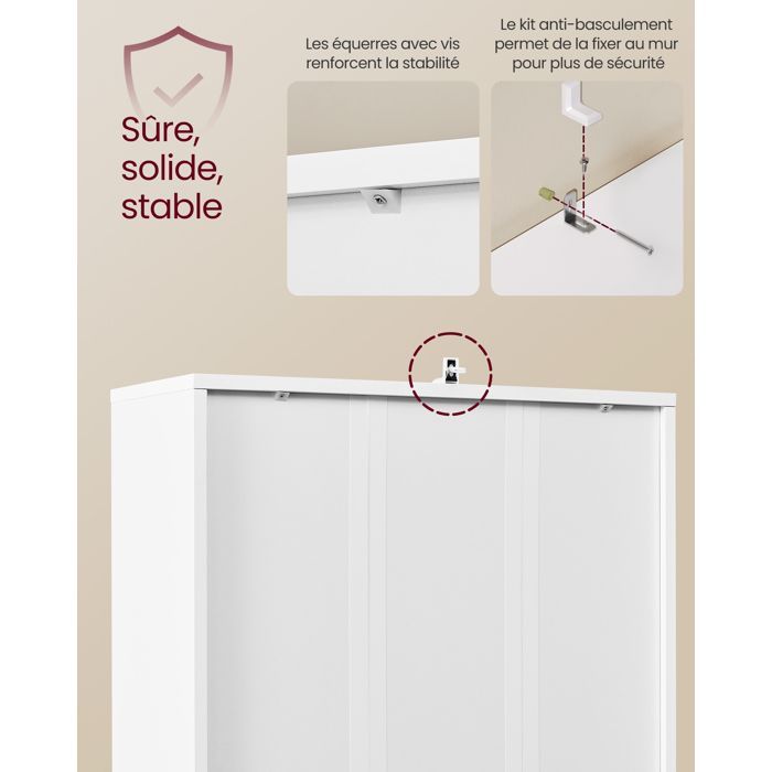 VASAGLE Boekenkast, 6-laags hoge kast met deuren, open opbergmeubel, 24 x 60 x 175 cm, eetkamer, wit