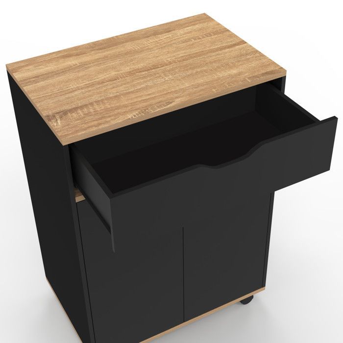 IDMARKET Desserte de cuisine COSY placard avec tiroir bois noir et plateaux façon hêtre L.60 CM