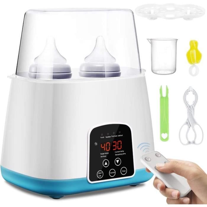 Draagbare 6-in-1 babyflesverwarmer, multifunctionele sterilisator met lcd-display, snelle verwarming, blauw