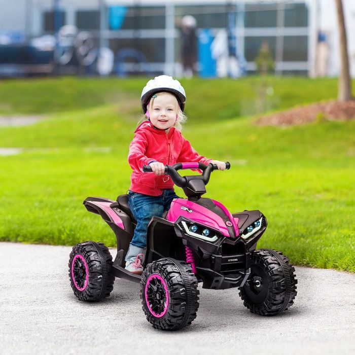 Elektrisches Kinderquad – HOMCOM – 12 V, 2 Motoren, 2 Geschwindigkeiten (3–6 km/h), LED-Scheinwerfer, Hupe, ergonomischer Sitz – Rosa