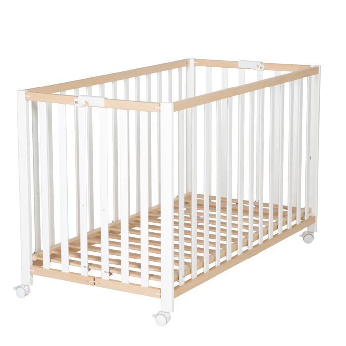 Lit bébé pliant - 60 x 120 cm - ROBA - FOLD UP - Roulettes - Bois / Blanc
