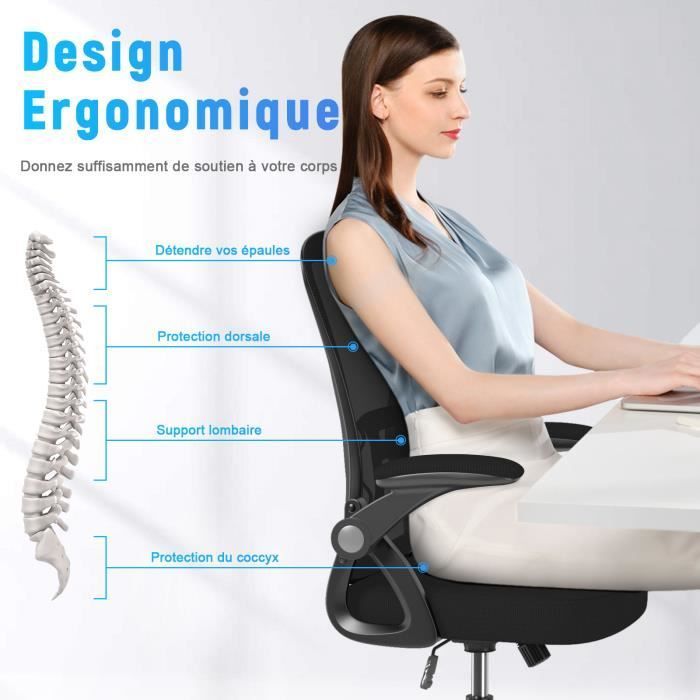 Silla de oficina ergonómica: sillón con reposabrazos 2D, reposacabezas ajustable en altura, soporte lumbar y respaldo.