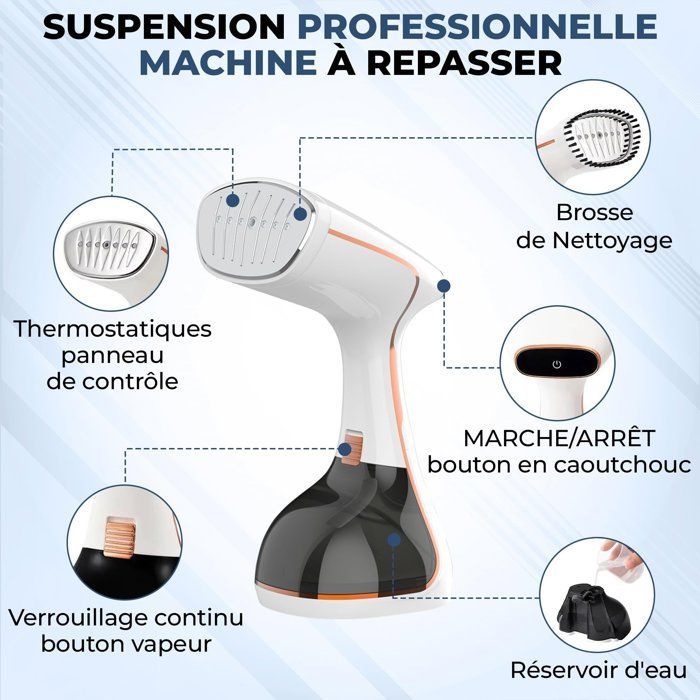 Vaporiera portatile da 1640 W, vaporizzatore verticale 2 in 1 con schermo LCD, serbatoio dell'acqua da 320 ml, a prova di perdite, ideale per casa, ufficio e viaggi.