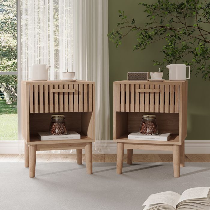 Lot de 2 Tables de Chevet,Table de Chevet avec Tiroirs,Meuble de Chevet,Chevet de Lit avec Pieds de table en bois,Couleur du bois