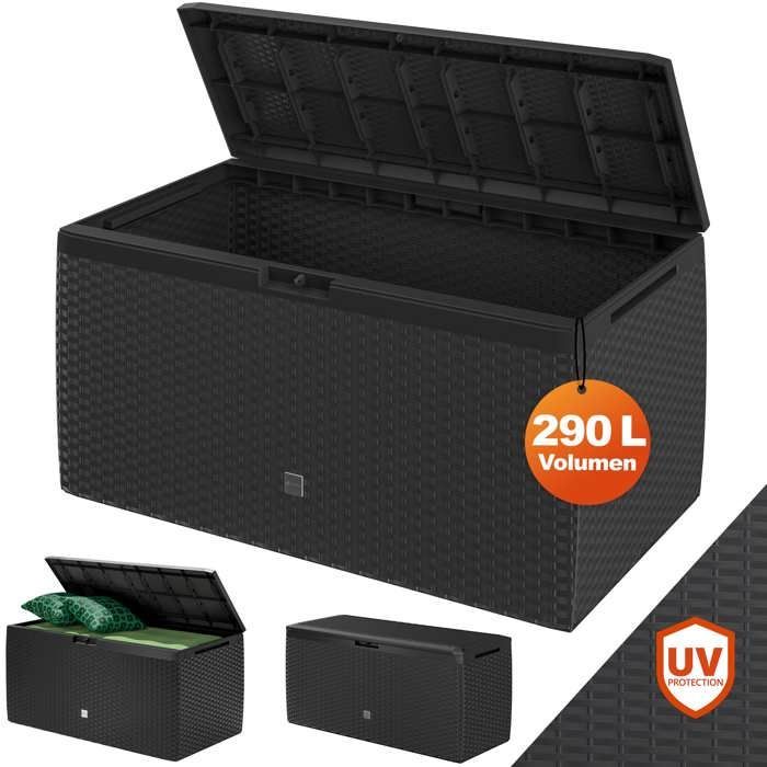 CASARIA® Coffre de rangement XXL Aspect Polyrotin Anthracite 290L Roulettes Poignées Malle Terrasse Balcon Coffre de jardin
