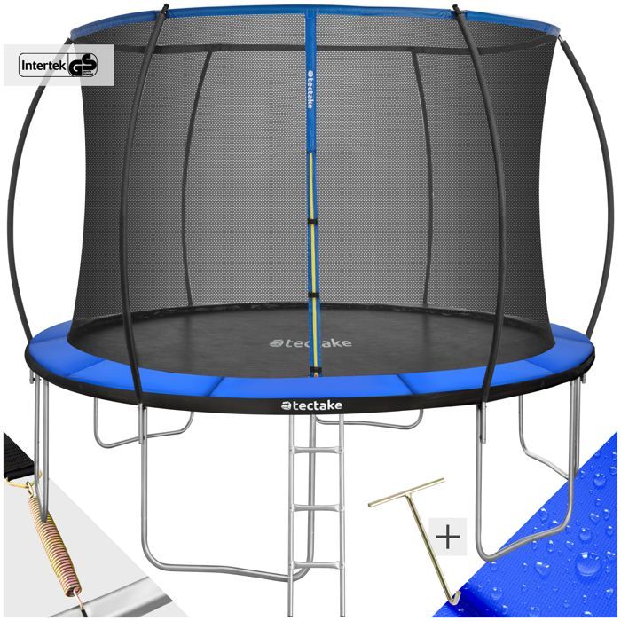 Cama elástica - TECTAKE - JUMPY, cama elástica de acero con red de seguridad, 366 cm de diámetro - Negro/azul
