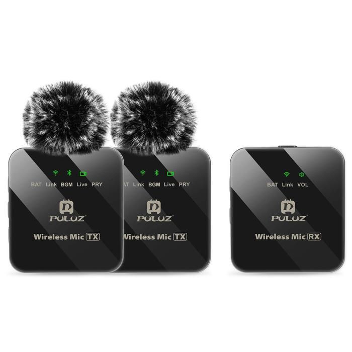 Wireless lavalier microphone with 2 transmitters and 1 receiver, 2.4G Bluetooth, black