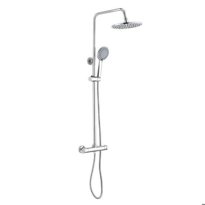 Columna de ducha termostática - STANOW - Sistema termostático de 38 °C - Cabezal de ducha redondo de ABS - Altura regulable 110 cm