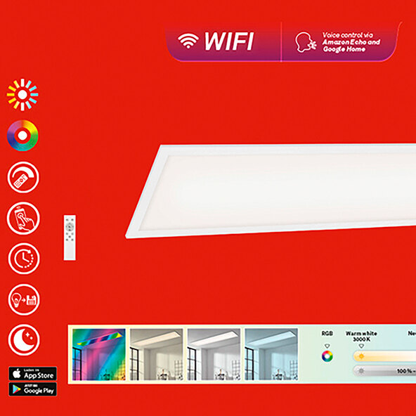 Luminária de teto LED com Wi-Fi, retangular