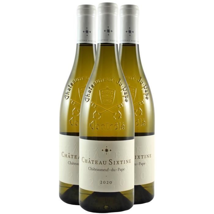 Château Sixtine Châteauneuf-du-Pape Blanc 2020 - Caja de 3 botellas de 75cl - Vino Blanco AOC del Valle del Ródano - Variedad de uva Roussanne