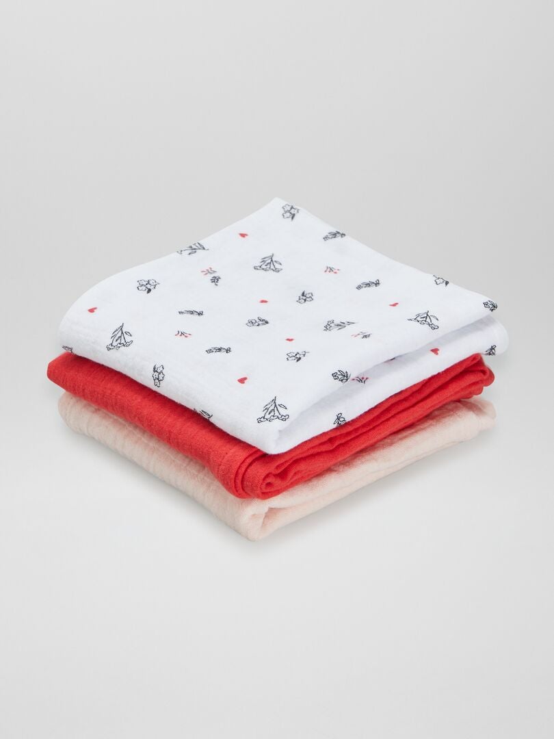 Set van 3 katoenen gaasdekens - WIT