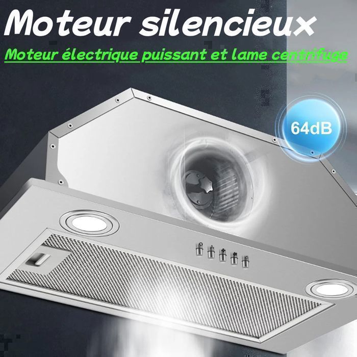 Hotte Aspirante Encastrée - Hotte de Cuisine Intégrée - 300m³/h - 52cm - Evacuation ou Recyclage - Inox - 3 Vitesses
