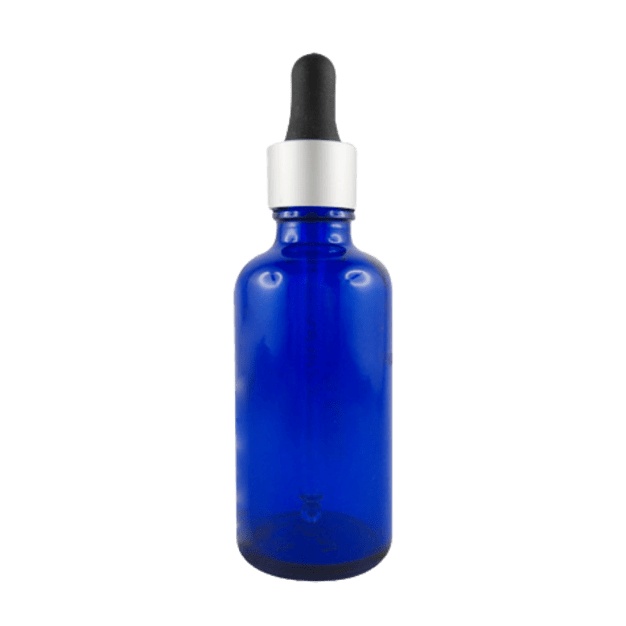 50 ml blauw glazen druppelflesje met DIN18-mondstuk