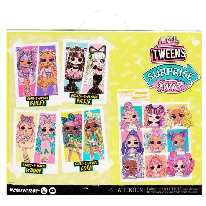 L.O.L. Surprise Tweens Surprise Swap Fashion Doll - Braids-2-Waves Winnie - 1 poupée Tweens 17cm, 1 mini tête à coiffer et des