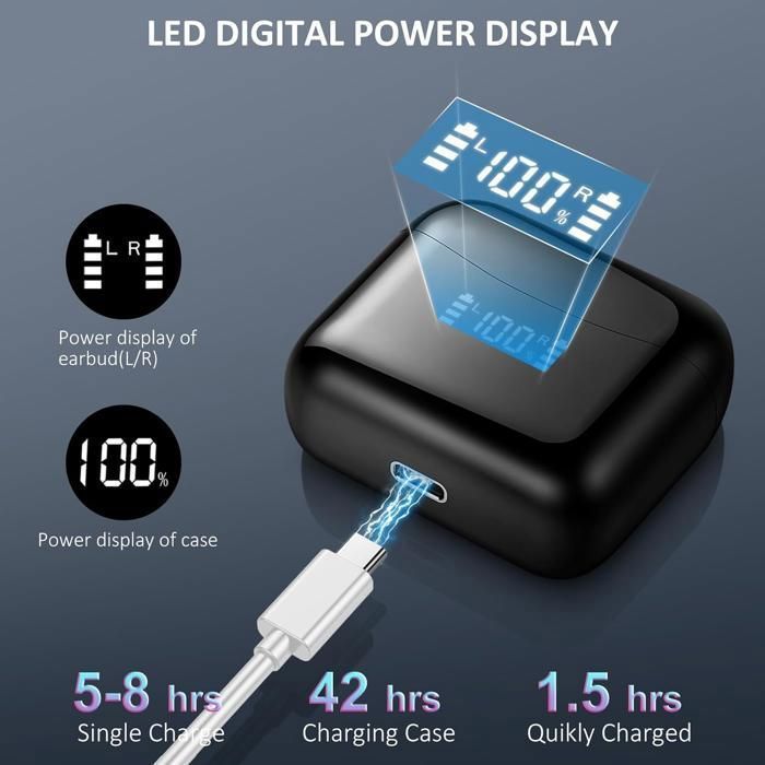 Auriculares inalámbricos con cancelación de ruido TOPESCT con ANC y ENC, Bluetooth 5.3, pantalla LED, resistencia al agua IP7, 35 horas de duración de la batería, sonido estéreo.
