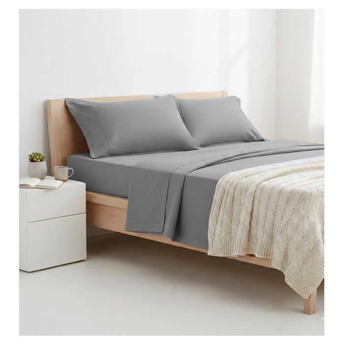 Sábana plana - EDEN - Contemporánea - 240 x 290 cm - 100 % algodón - Gris