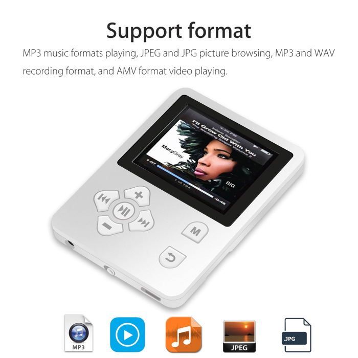 Lecteur de musique MP3 MP4 portable avec radio FM, écran LCD numérique, prend en charge une carte TF jusqu'à 32 Go, prend en charge