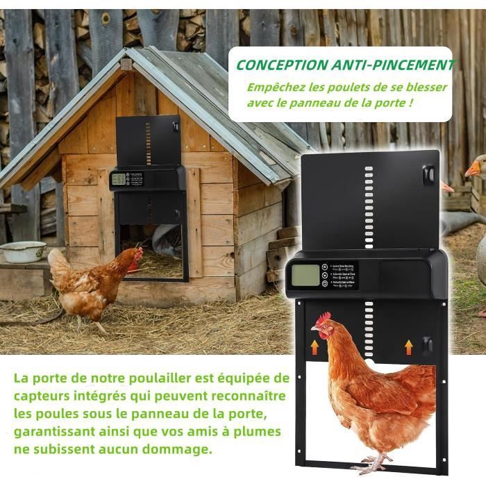 Porte de Automatique Poulailler avec Minuterie Anti-pincement,Porte Poulailler en Alliage D'aluminium, Écran LED Programmable