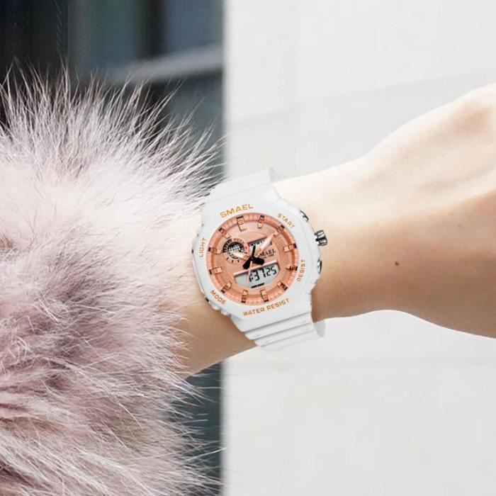 SHARPHY Montre enfant filles LED numérique chronographes calendrier à affichage blanc mode montre d'étudiant multifonction sport