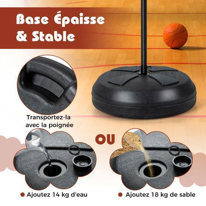 Aro de baloncesto y diana 2 en 1 COSTWAY - Altura ajustable de 130 a 180 cm - Tablero de doble cara - Base rellenable