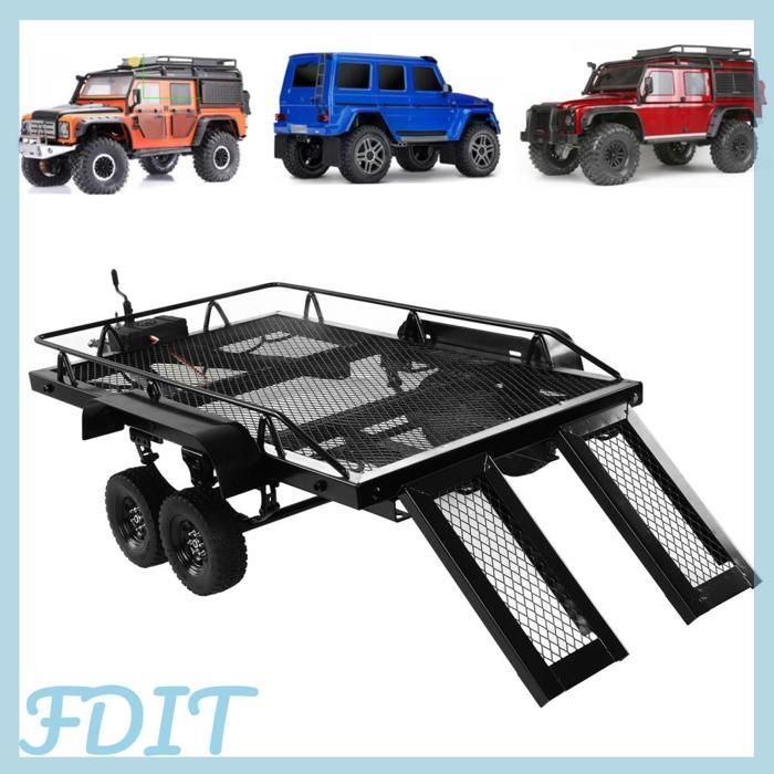 GOTOTOP 1/10 Rimorchio per auto RC, rimorchio in metallo resistente per veicoli giocattolo Traxxas SCX10 90046