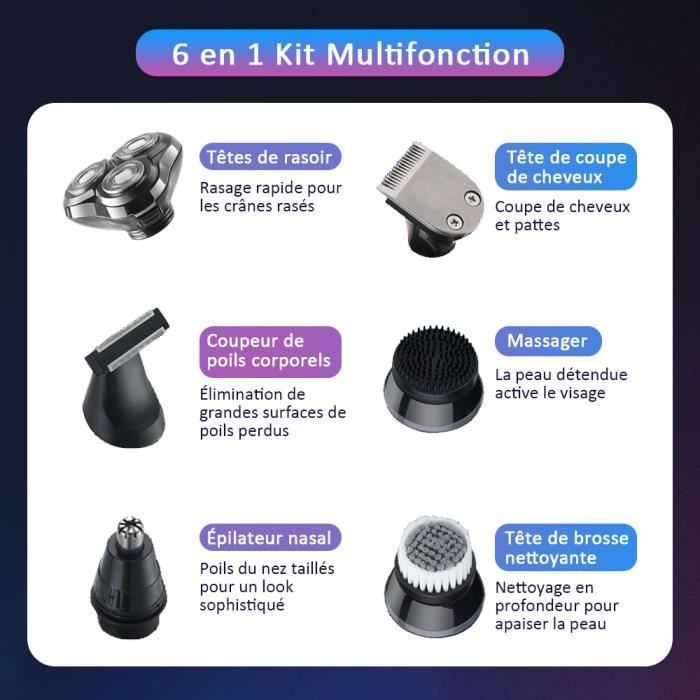 Rasoir Hommes Électrique Rotatif Tondeuse À Barbe Enlever Poils Nez Oreilles Sans Fil Rechargeable USB Classique Imperméable 6 En 1