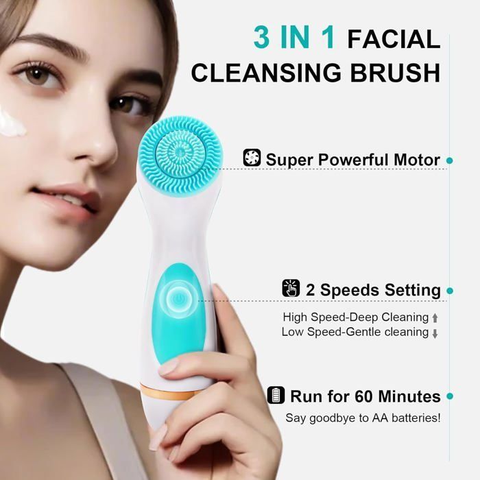 Cepillo facial eléctrico impermeable 3 en 1 YYV con 3 cabezales para limpieza y exfoliación.